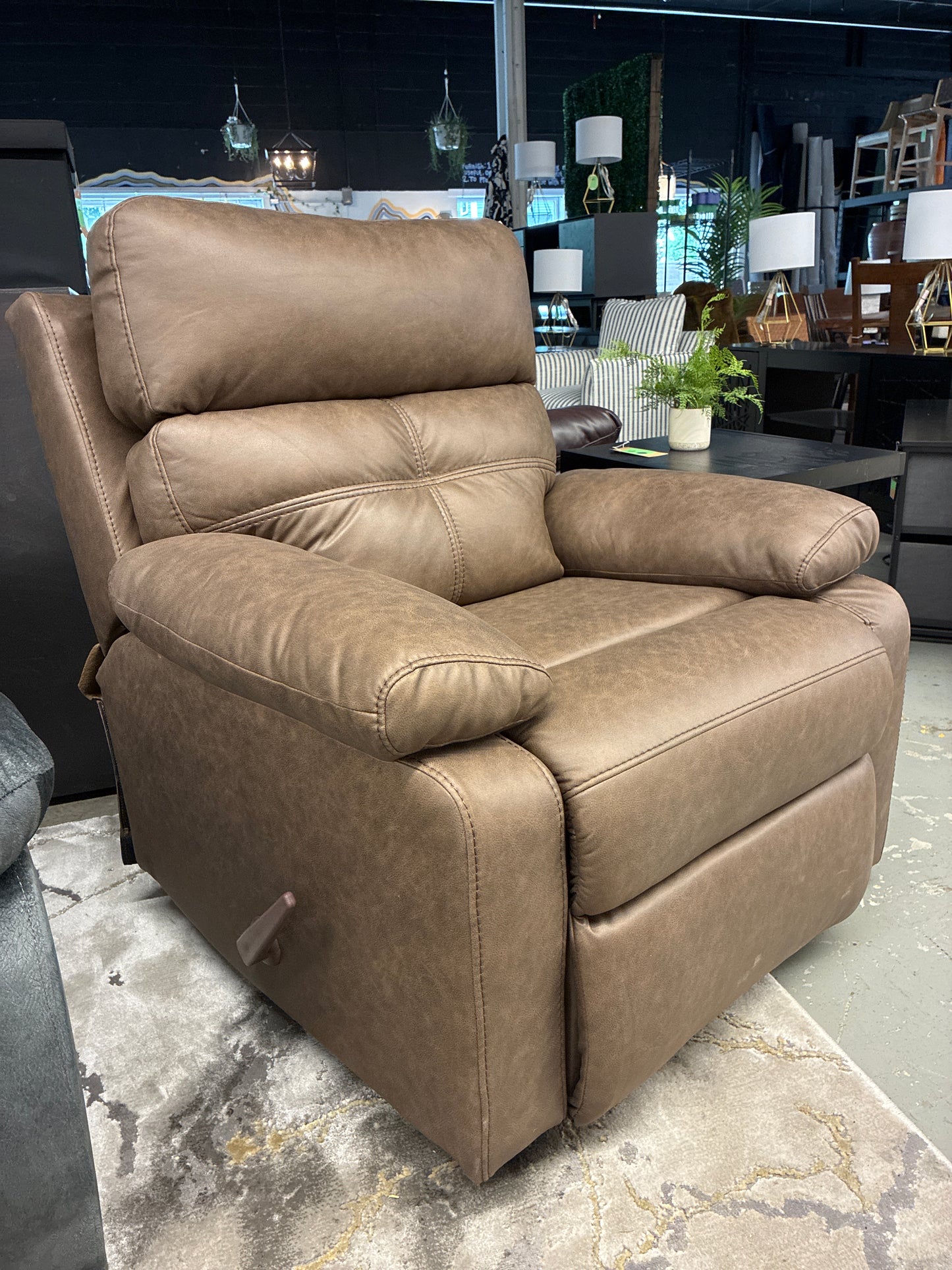 Faux Leather Rocking Recliner in Cafe Brown