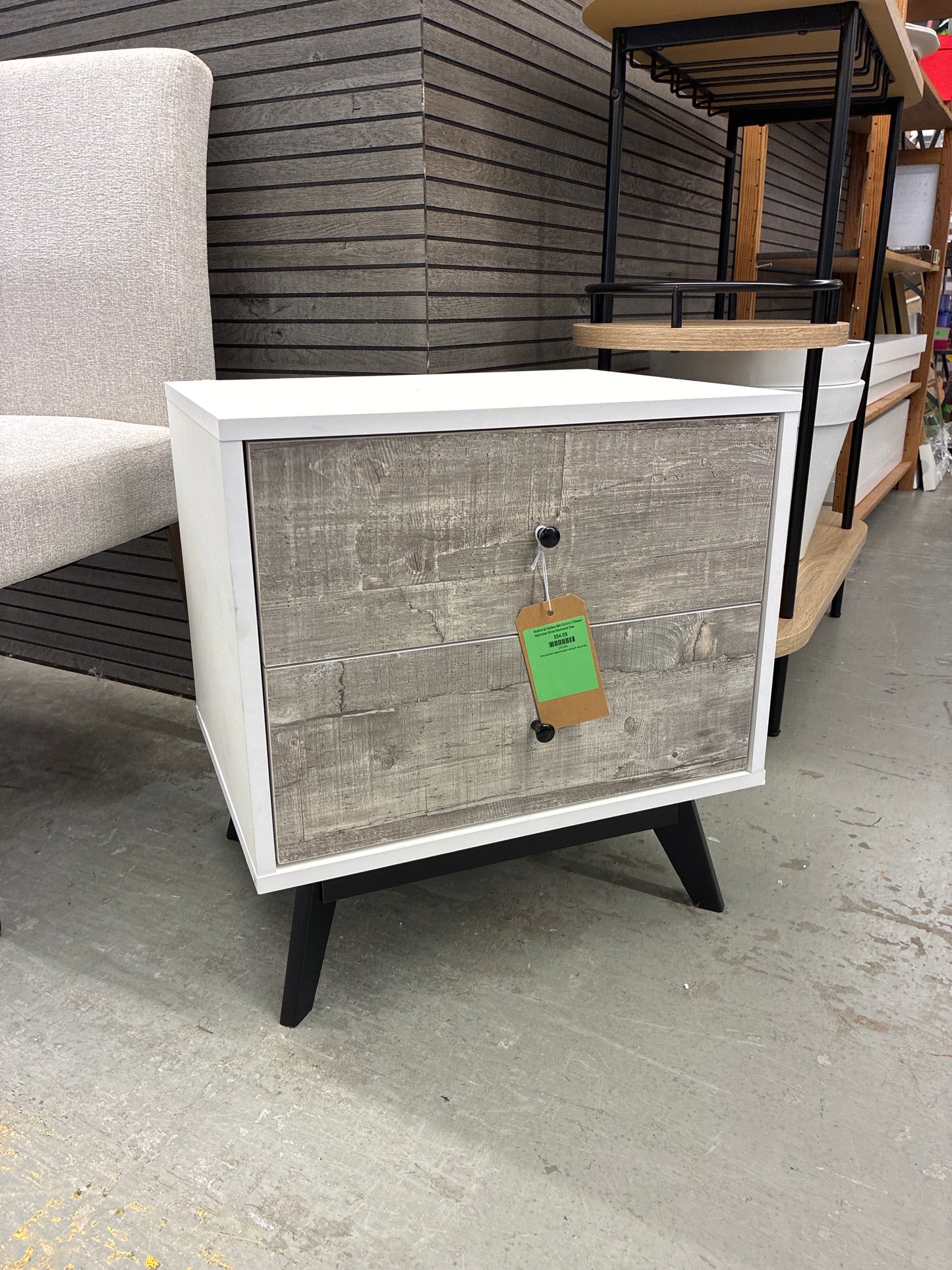 Buylateral Crislana Mid-Century 2 Drawer Nightstand White/Weathered Gray