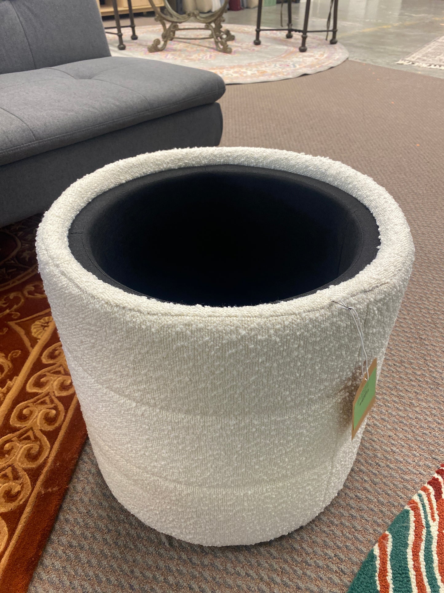 Storage Round Ottoman Cream Boucle - HomePop: Footrest, Vanity Seating, No Assembly Required | Retail Price: $56