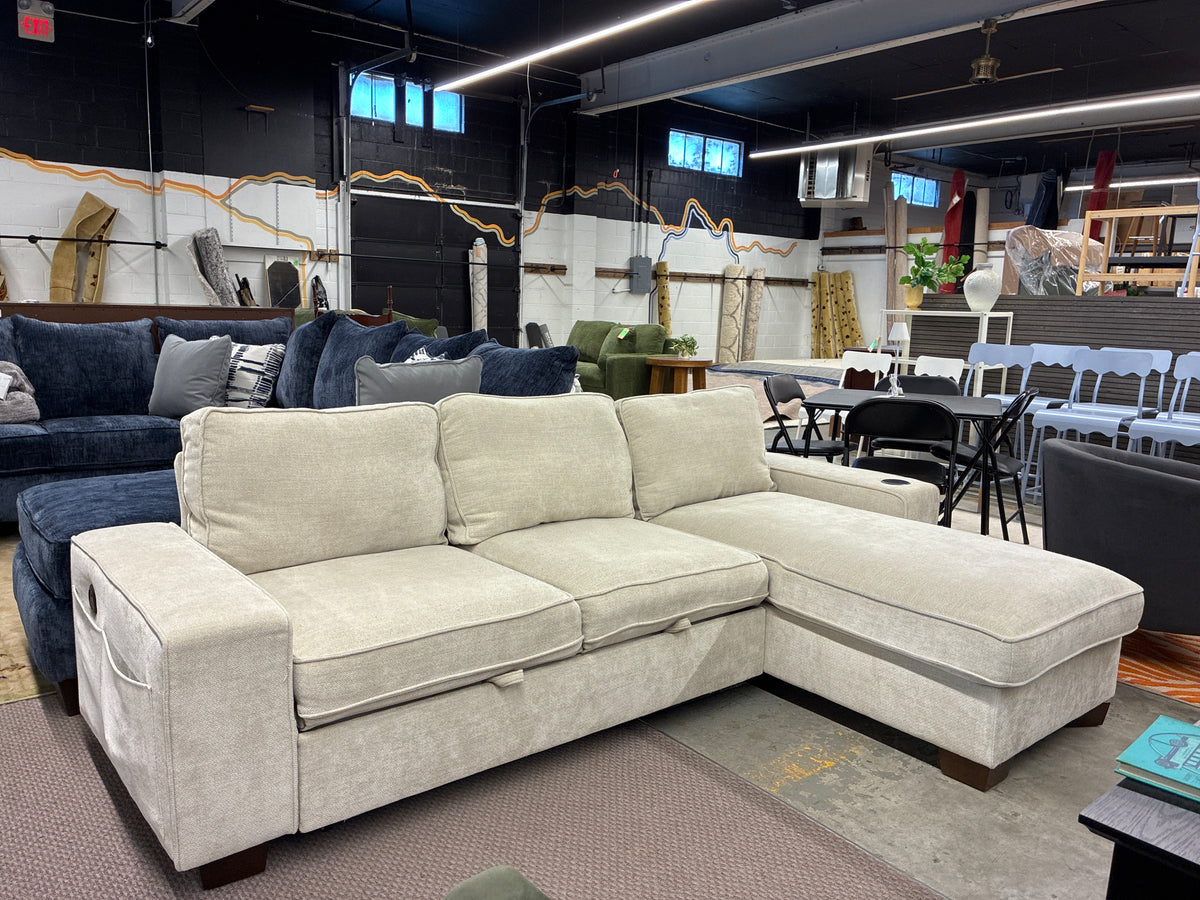 L Shaped Upholstered Sofa with Pull Out Bed *donated