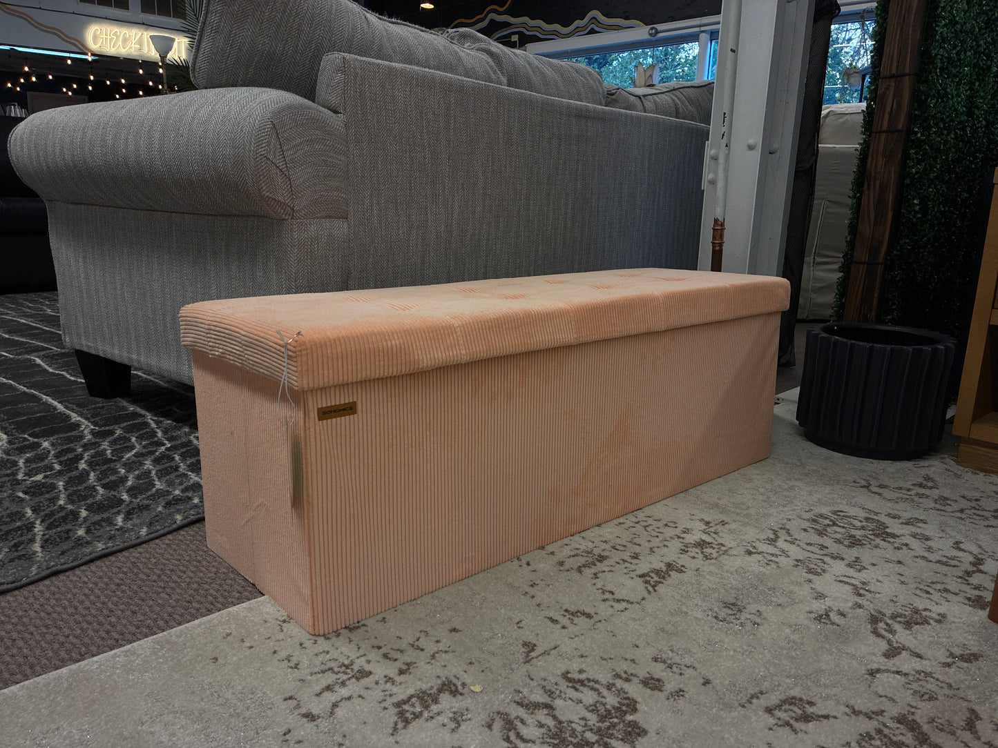 Corduroy Storage Ottoman Bench - 43" Foldable with 660lb Capacity, 35-Gallon Storage & Organizers, Multi-Functional, Apricot | Retail Price: $188.99