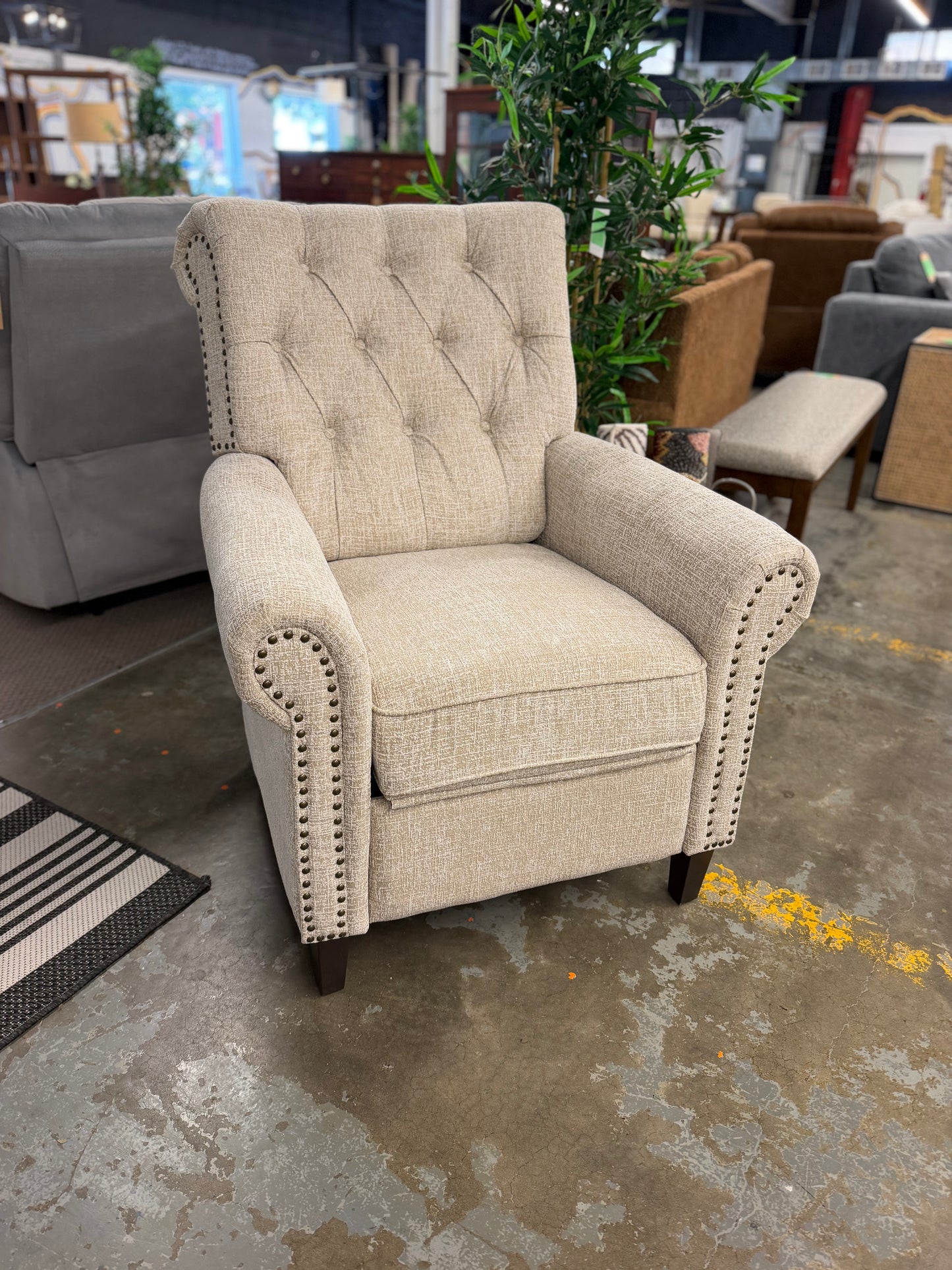 Tufted Push Back Manual Recliner Nailhead Trim Beige