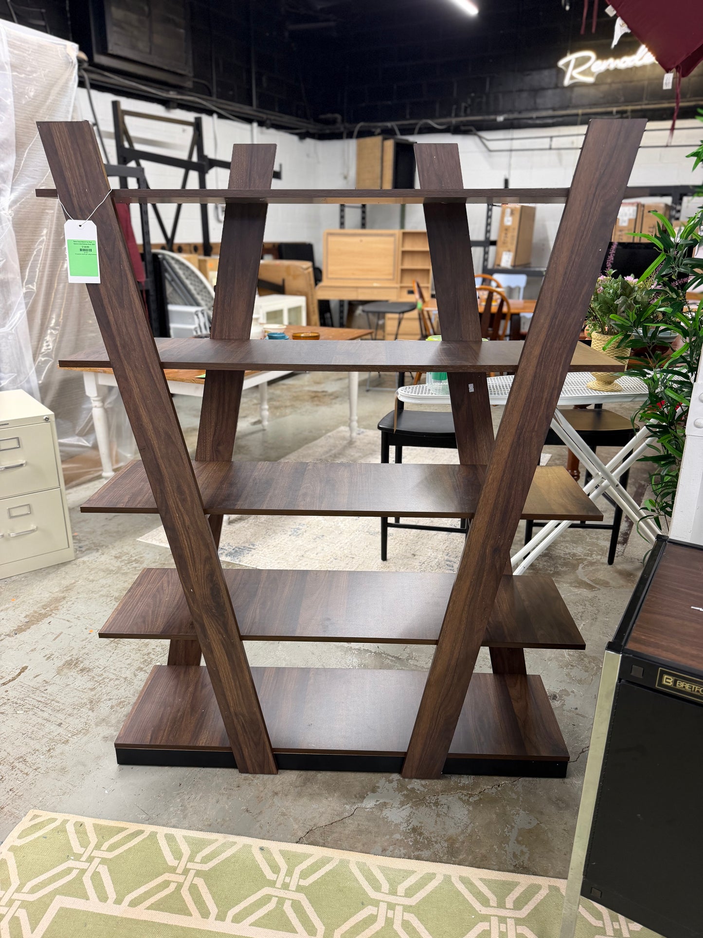 Baxton Studio Walnut 5 Tier Wood Geometric Shelf Bookcase Retail: $200+