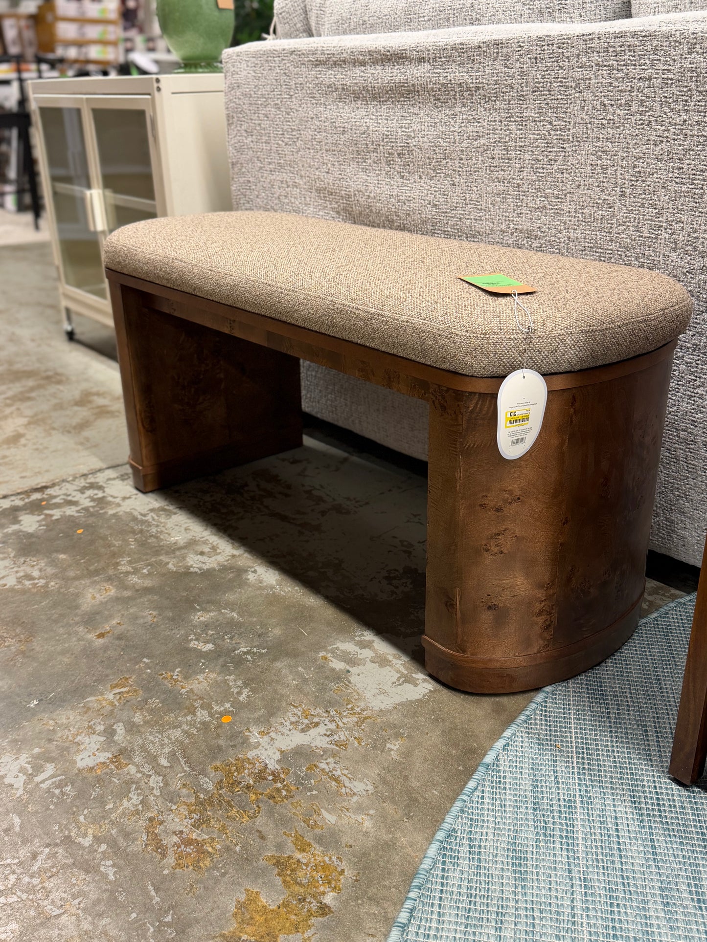 43" Harlow Burled Wood Upholstered Bench Dark Brown Fully Assembled Retail: $200