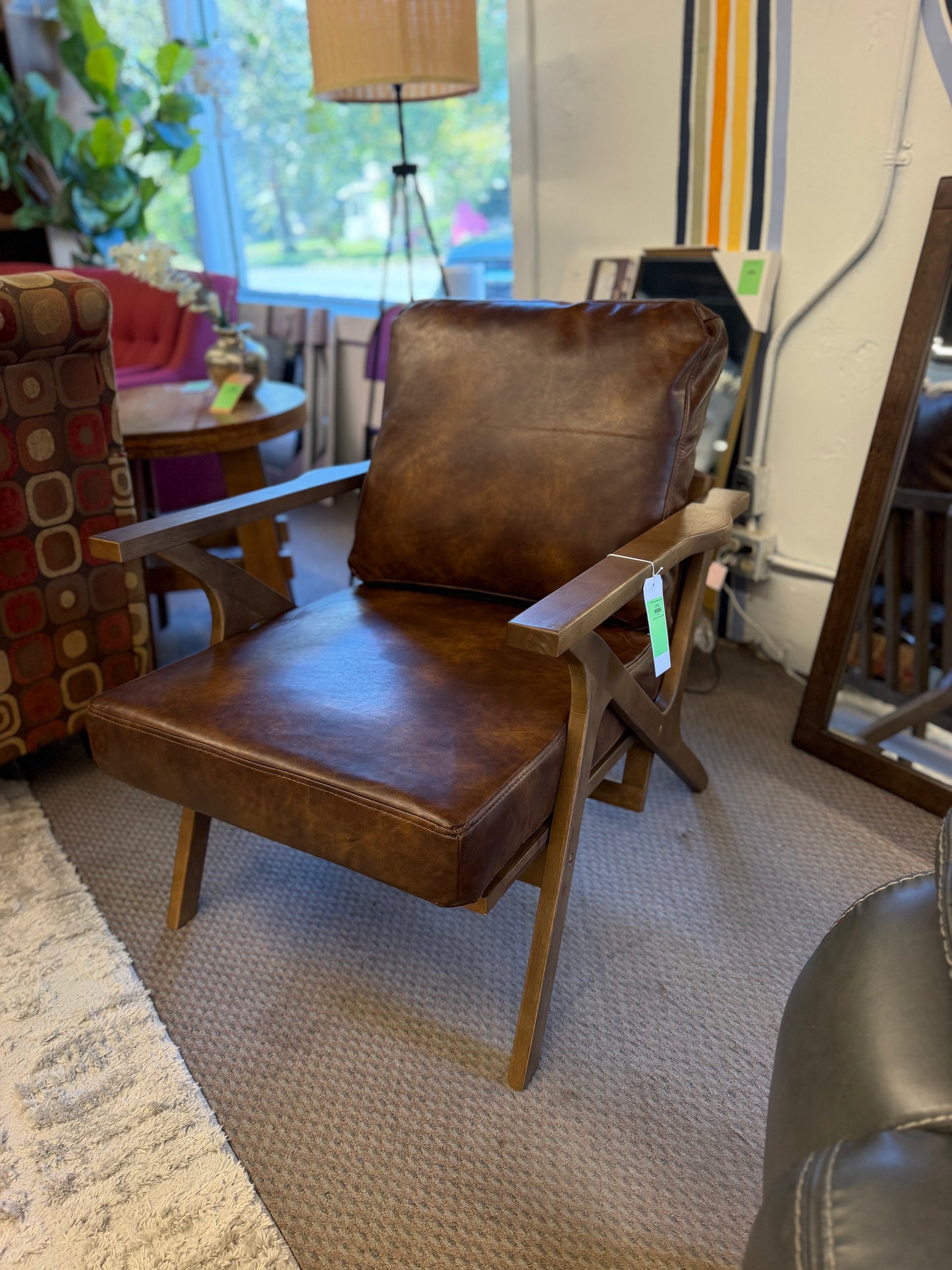 Mid Century Faux Leather Accent Chair