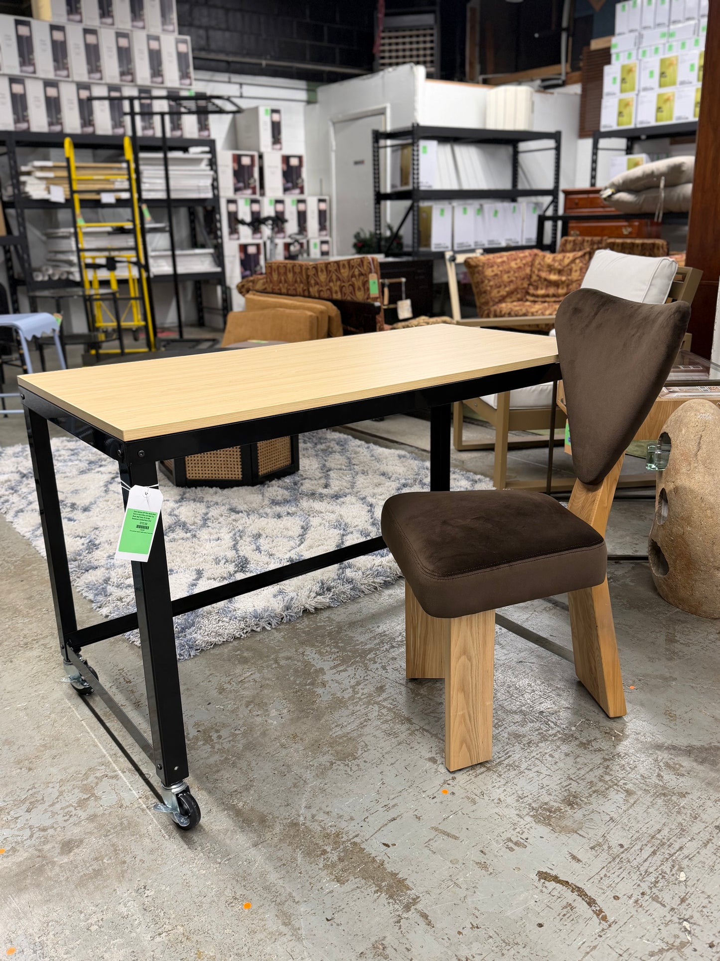 Space Solutions 48" Wide Mobile Metal Desk for Home Office with Maple Top Black: Steel Frame, No Storage, GreenGuard Certified Retail: $153