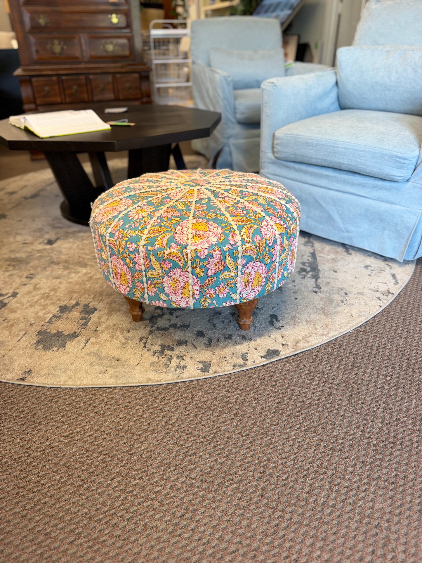 Pink Floral Roped Ottoman *donated