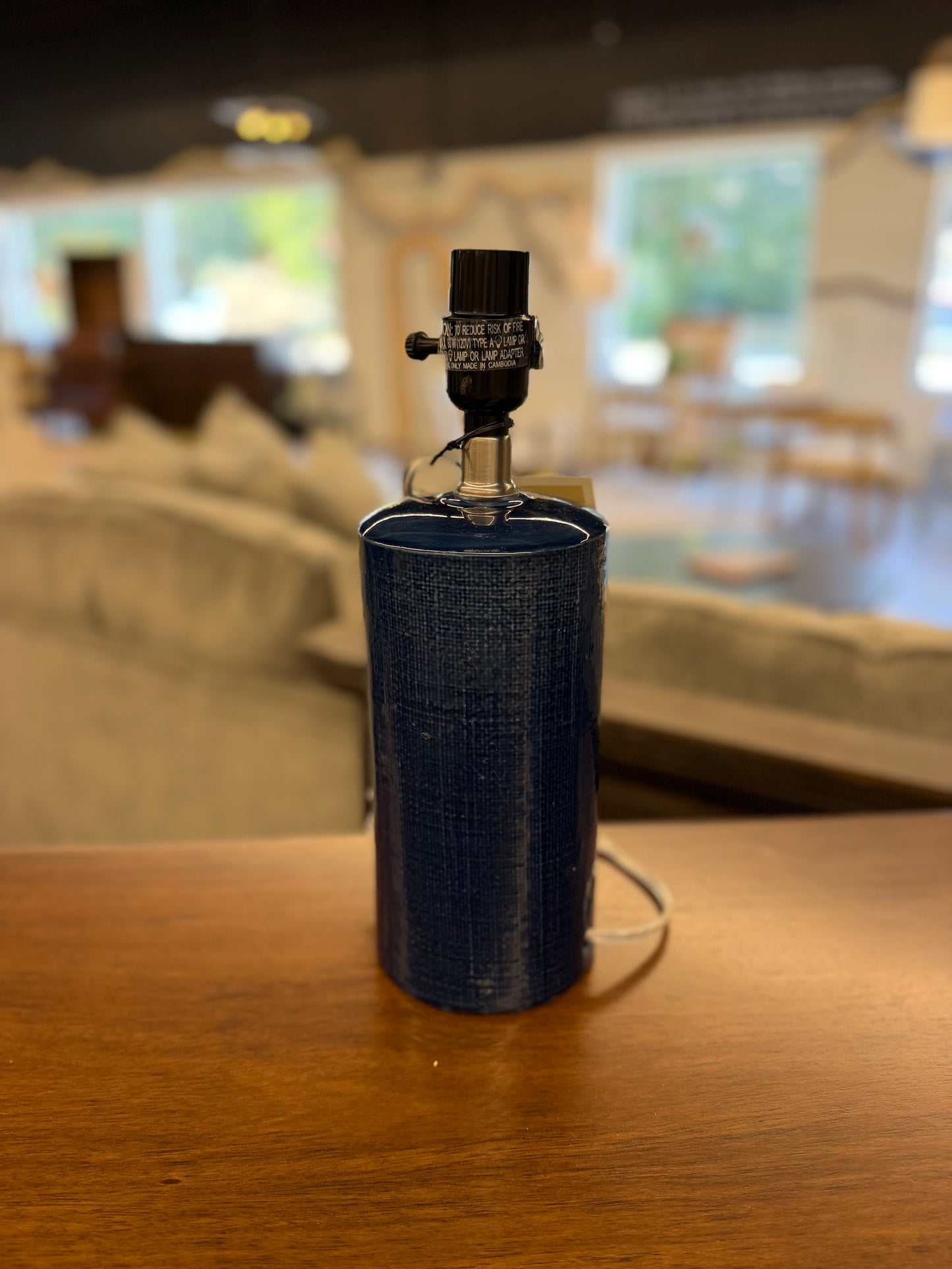 Linen Textured Ceramic Small Lamp Base Dark Blue - Threshold™: Cylindrical, No Assembly Required, UL Listed Retail: $28