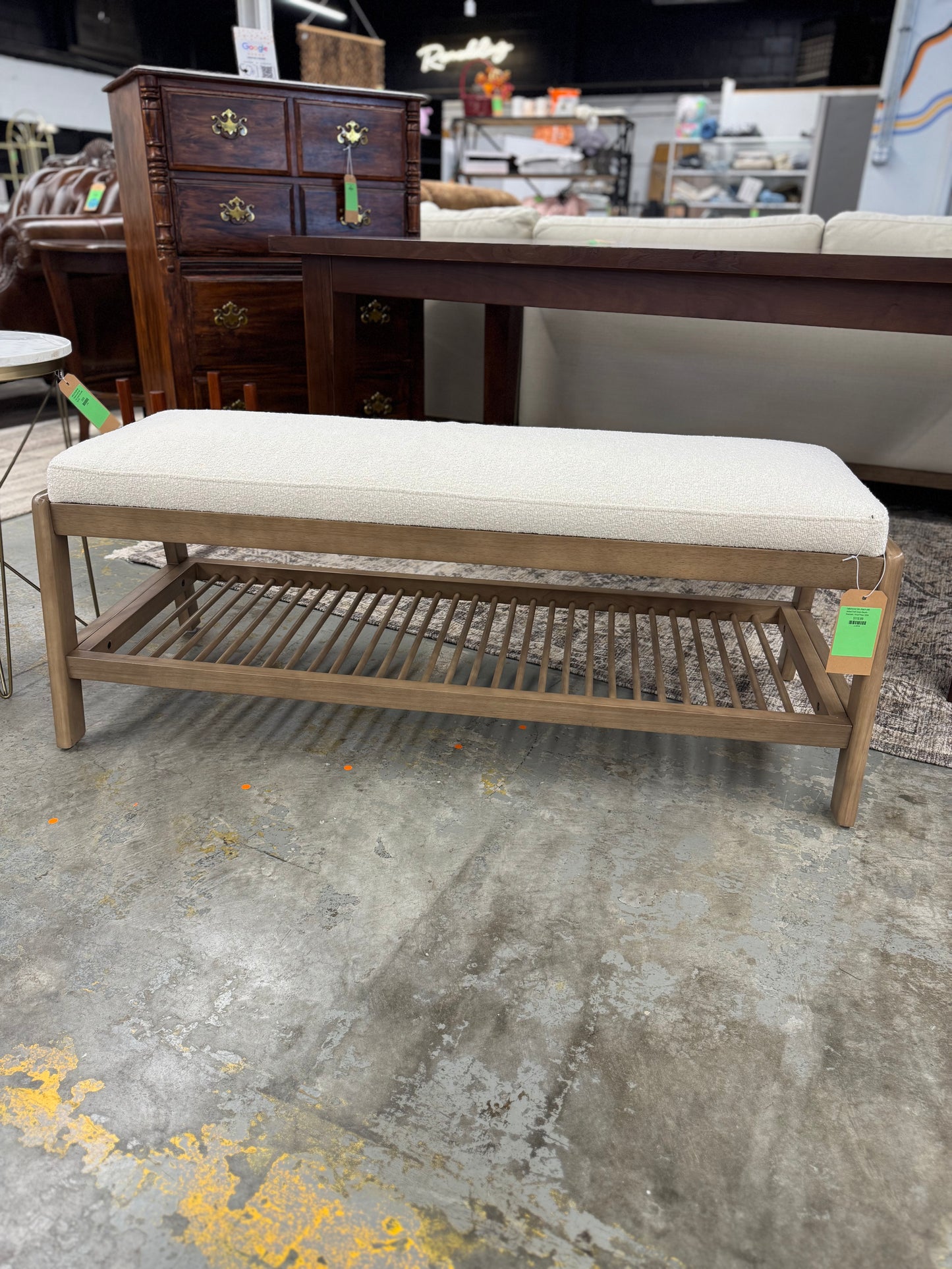 Upholstered Entry Bench with slatted Shelf Cream Boucle - Threshold | Retail Price: $150