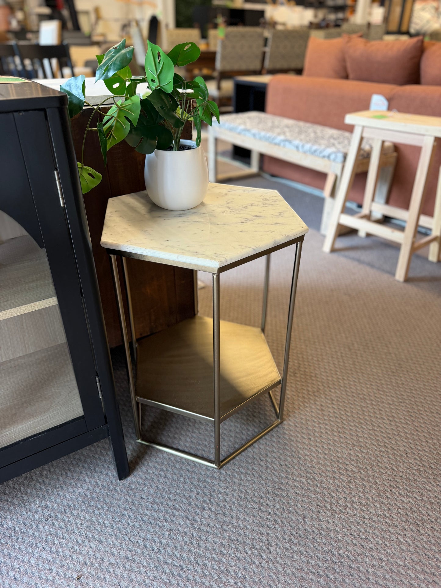Luxe Hexagon Accent Marble Side Table