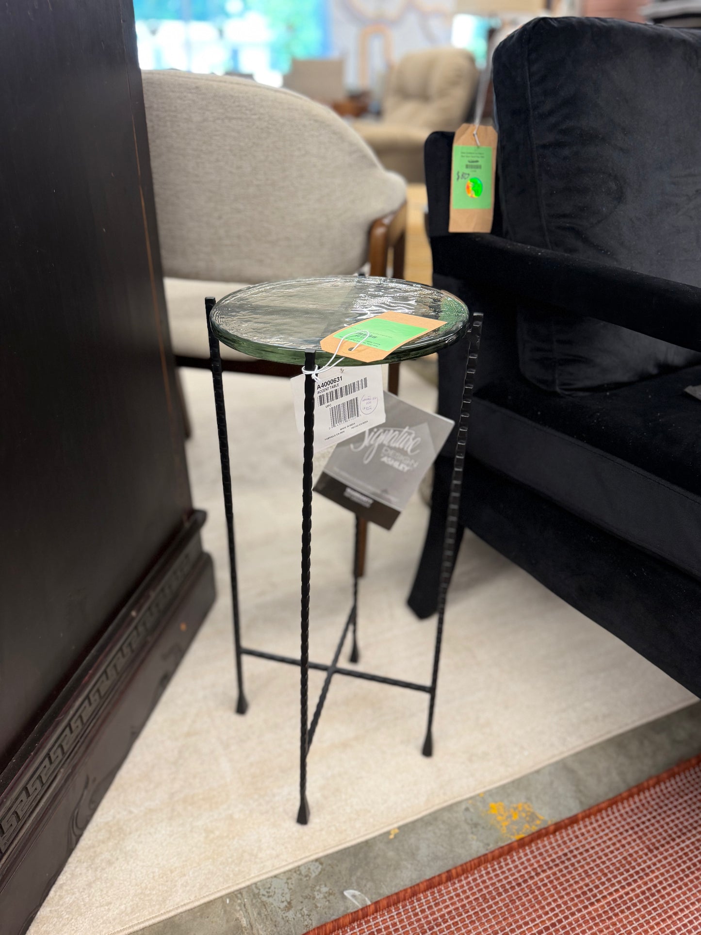 Kael Glass Top Drink Plant Side Table Accent Table