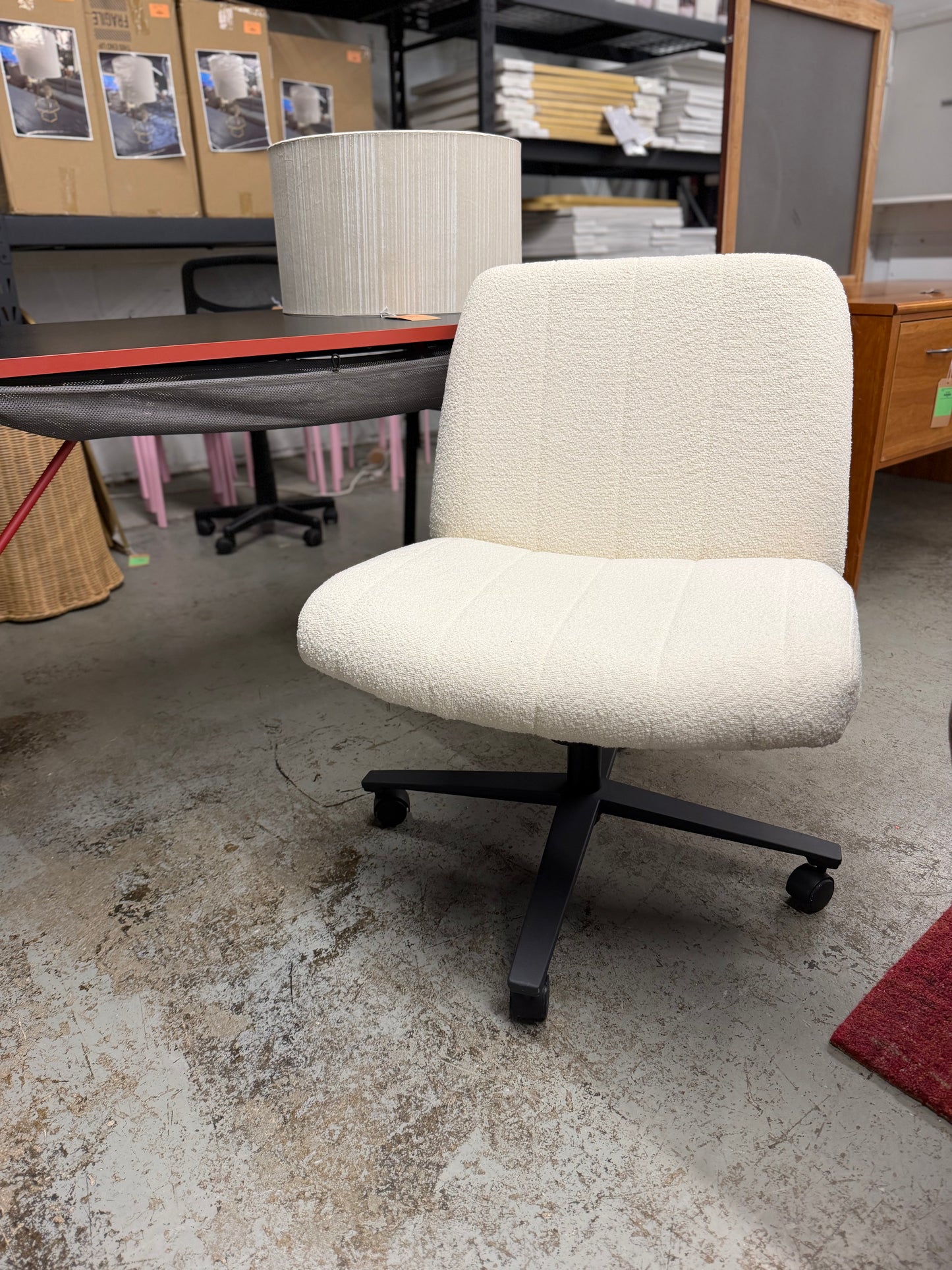 Upholstered Criss Cross Armless Office Chair with Metal Swivel Base Cream - Room Essentials Retail: $80