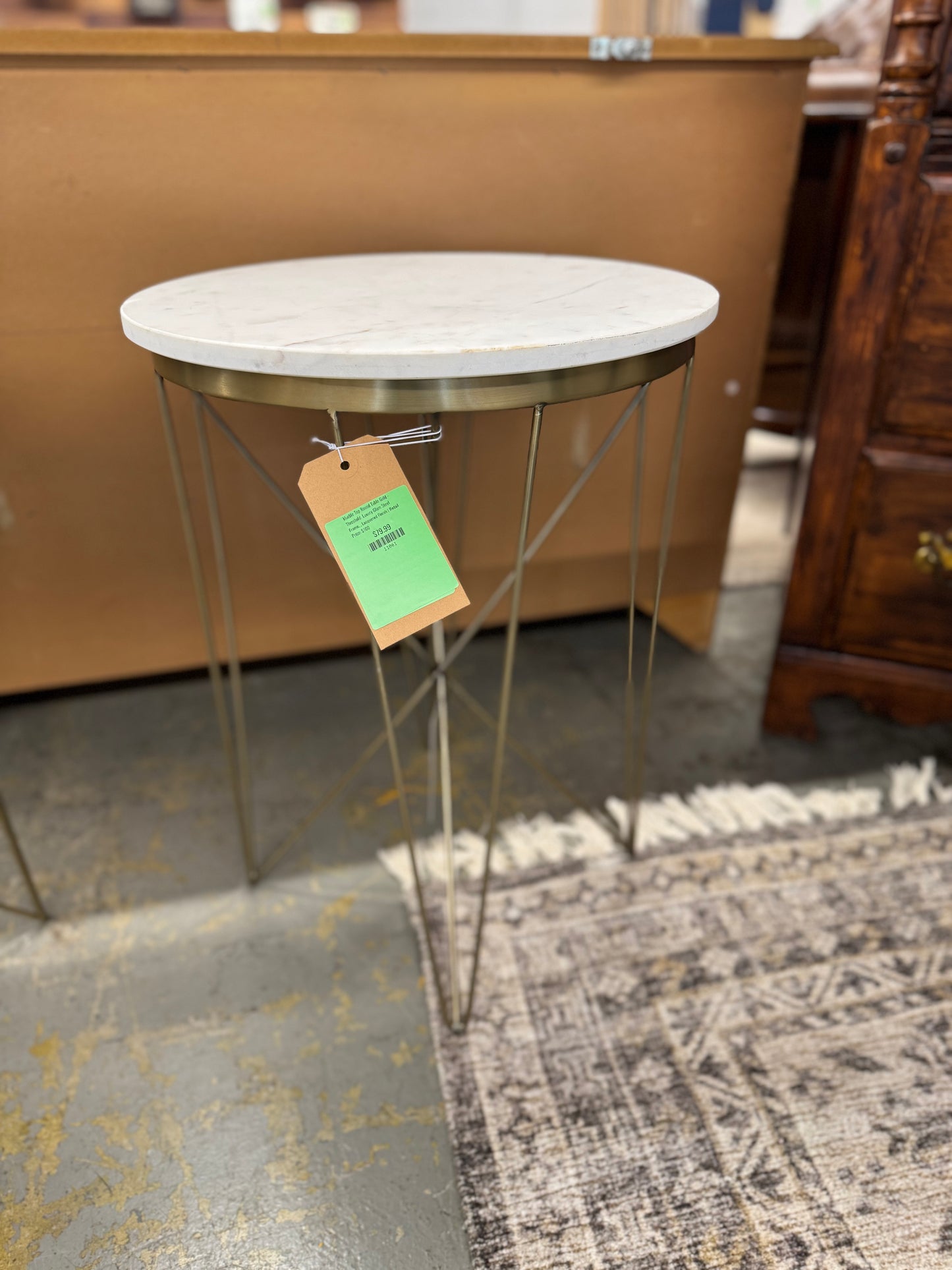 Marble Top Round Table Gold - Threshold: Luxury Glam Steel Frame, , Lacquered Finish | Retail Price: $100 AS IS