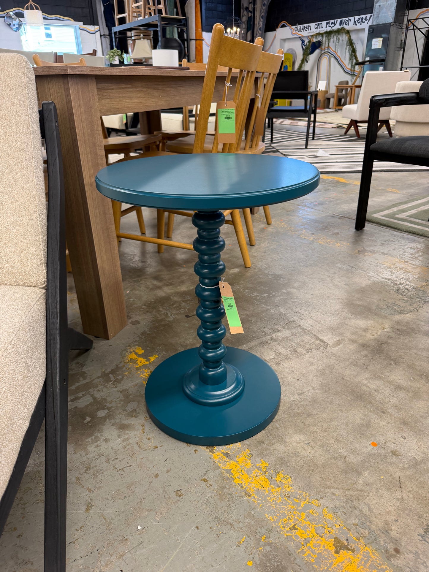 17" Teyla Traditional Round Wood Accent Spindle Table Teal - Powell — Retails $48.99