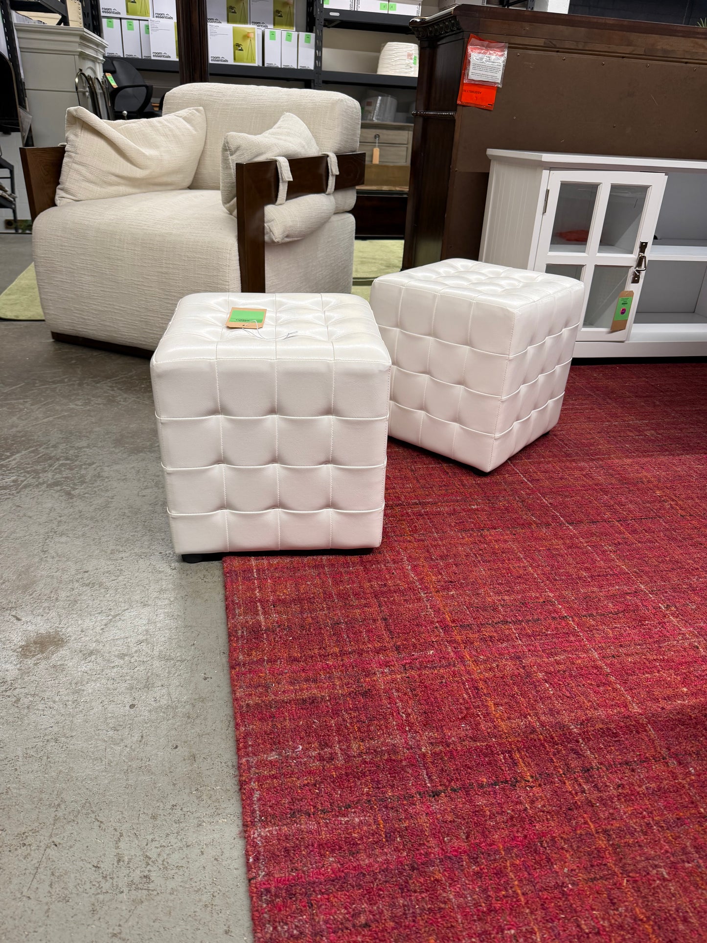 White Upholstered Square Ottoman