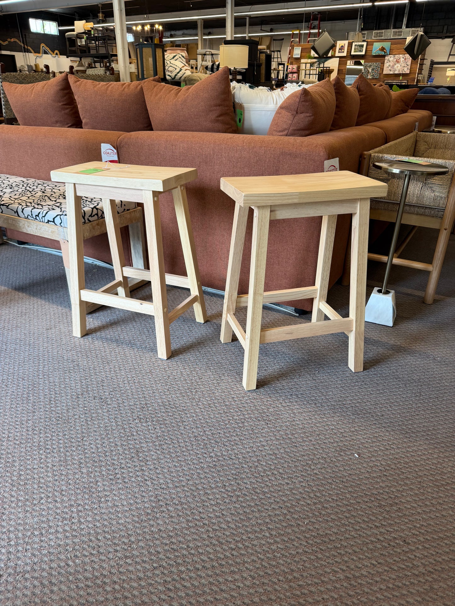 Set of 2 24" Solid Wood Backless Saddle Counter Height Barstools Natural - Room Essentials™ Retail: $60