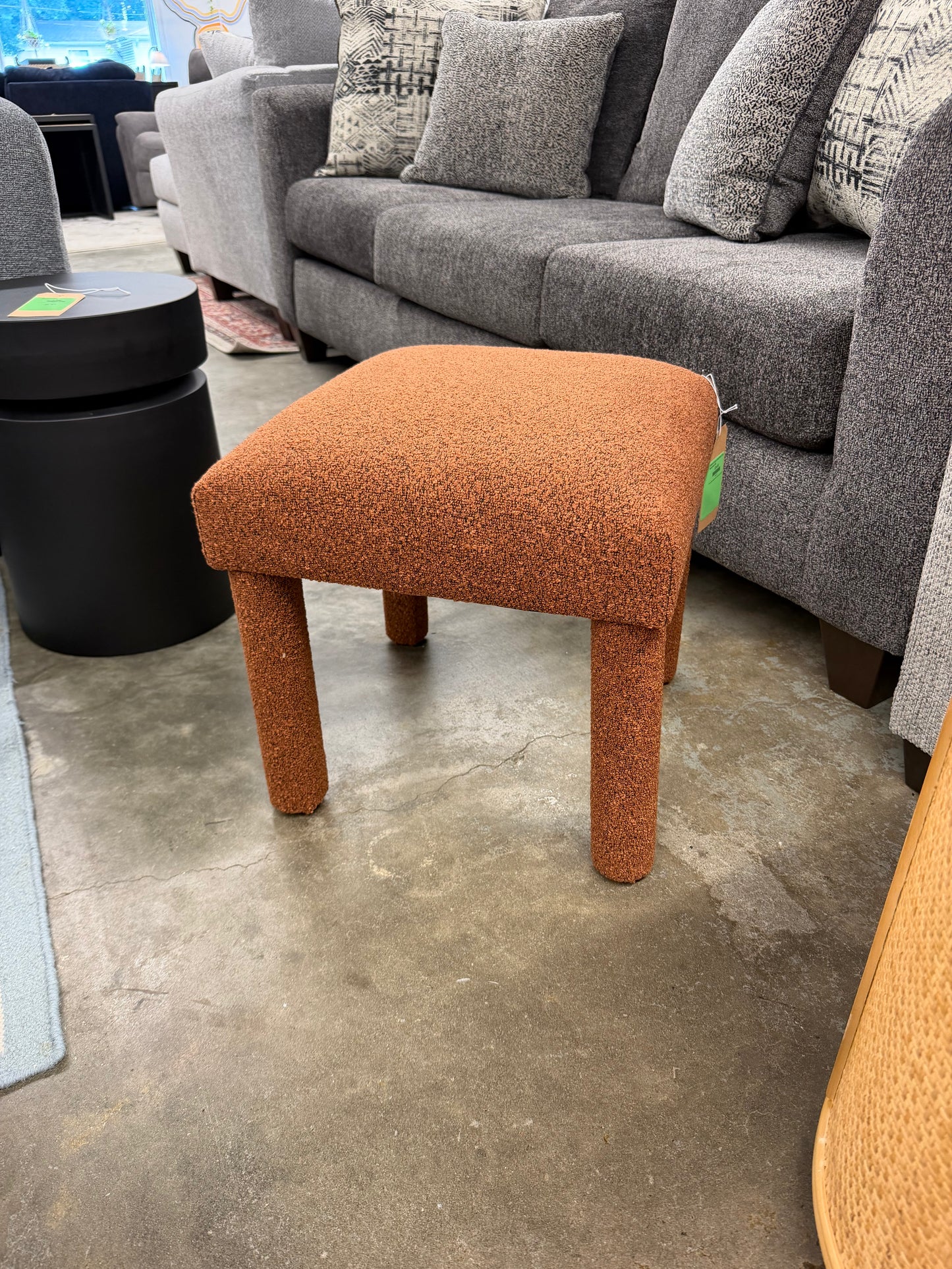 Upholstered Square Stool Ottoman Rust Boucle Retail: $50