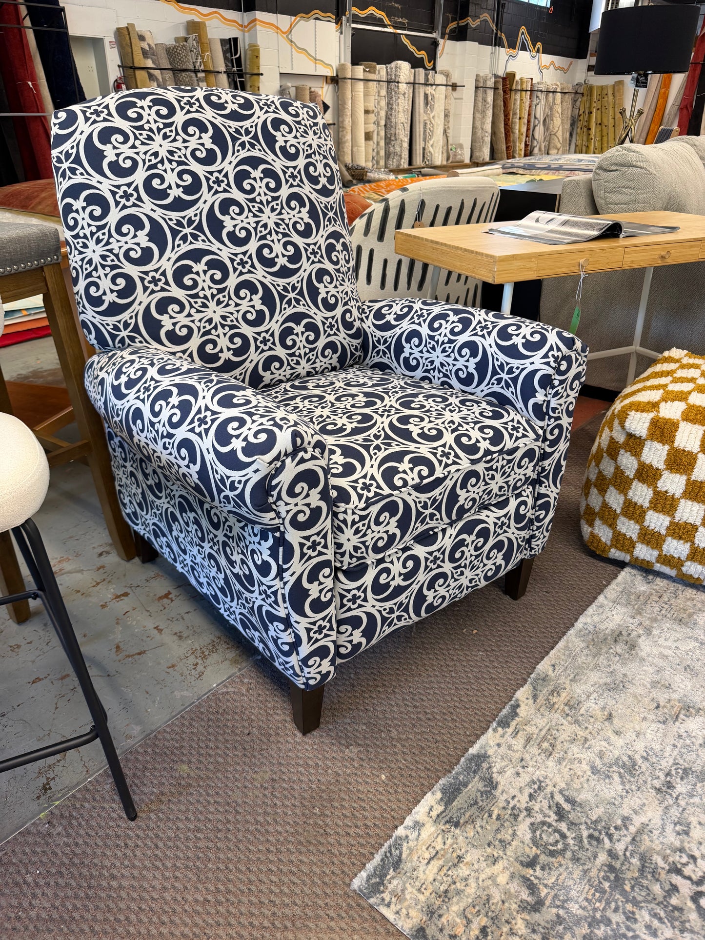 Recliner Blue Abstract Print Chair