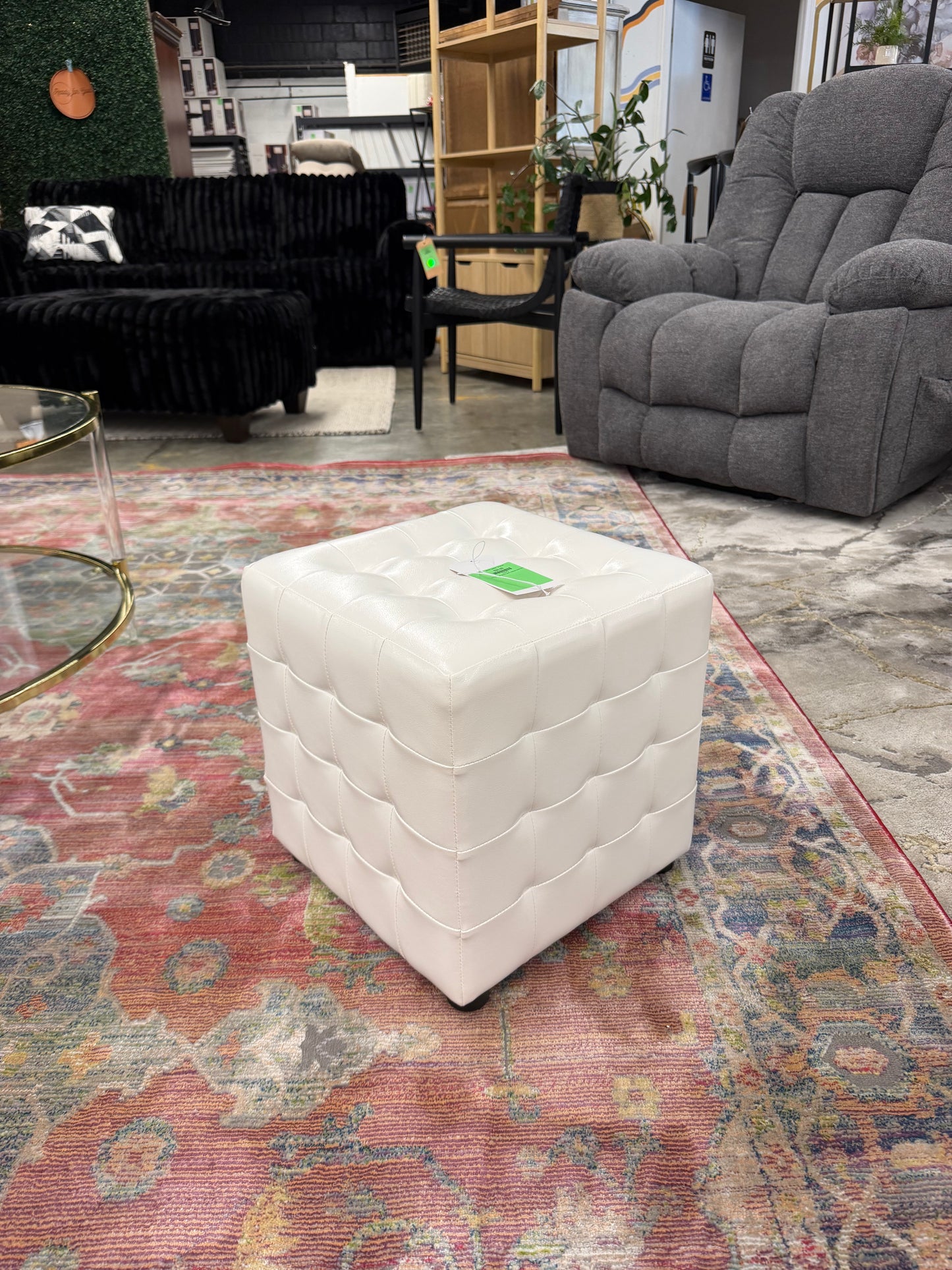 White Leather Ottoman
