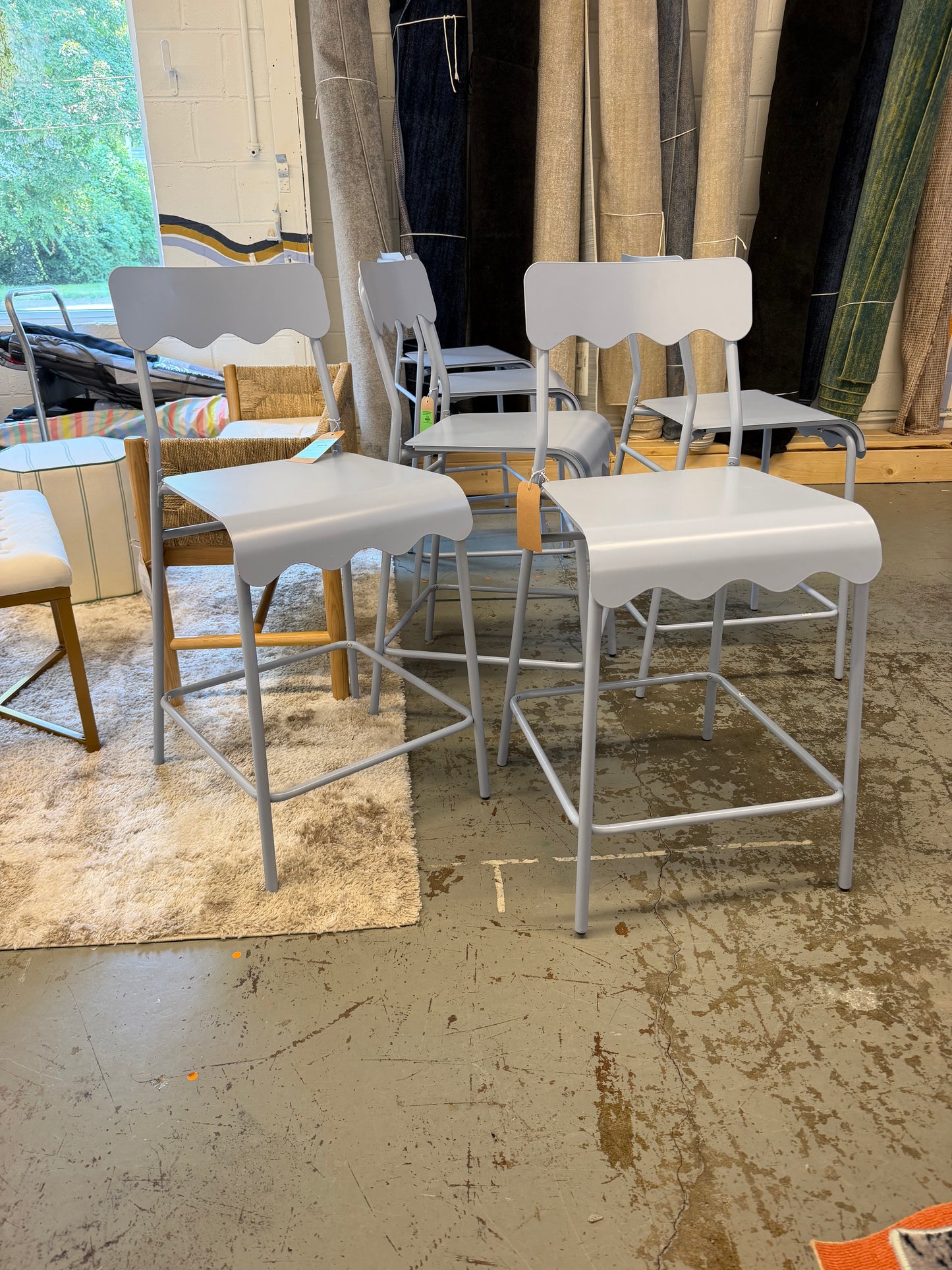 Set of 2 24" Wavy Metal Counter Height Barstool with Footrest Blue — Already assembled – no box, no hassle. Retail: $90