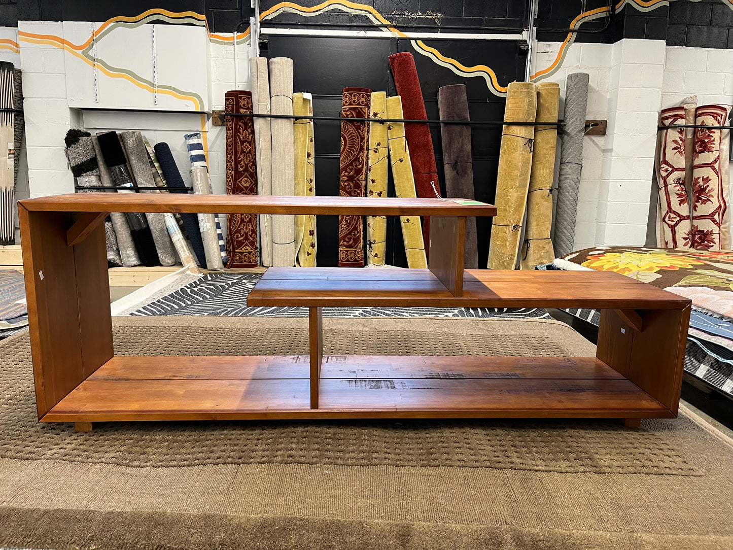 60” Asymmetric Modern Solid Wood TV Stand - Amber Retail: $249.99