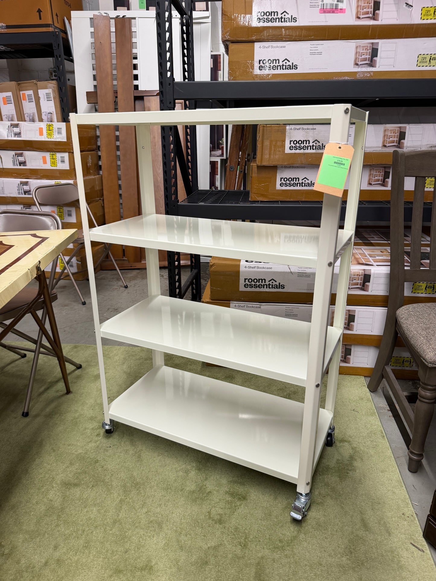 White Metal Rolling 4 Tier Shelf