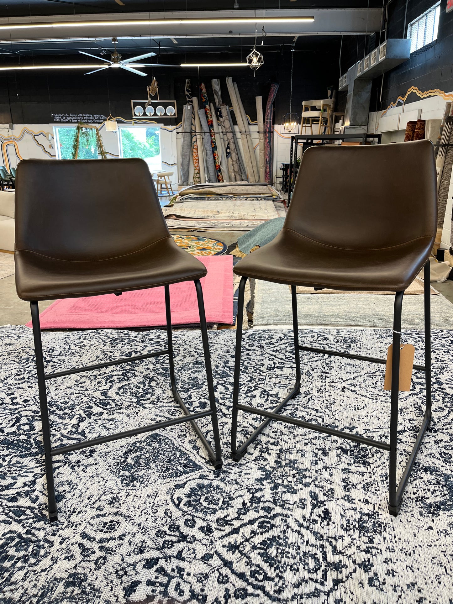 24" Industrial Faux Leather Counter Stools, Set of 2 - Brown | Retail Price: $228