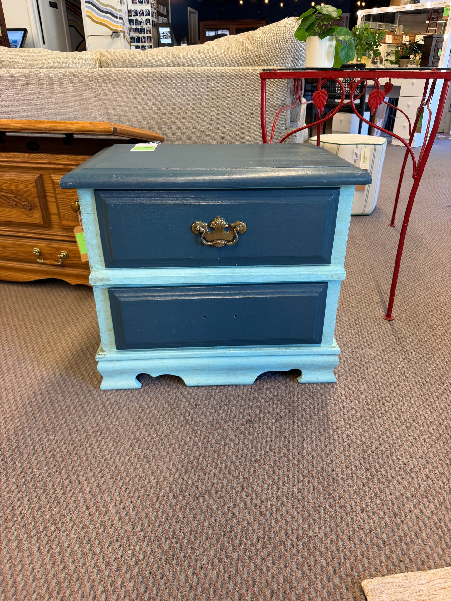 Blue 2 Drawer Nightstand AS IS needs drawer pull *donated