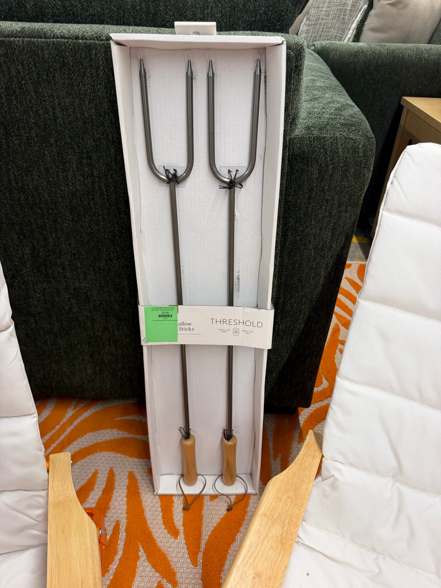 2 pc Marshmallow Roasting Log Tong Sticks Black Threshold Retail: $30