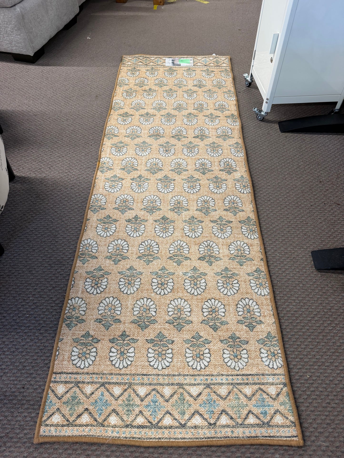 28 x 84 Floral Block Memory Foam Runner Rug Yellow Threshold Retail: $45