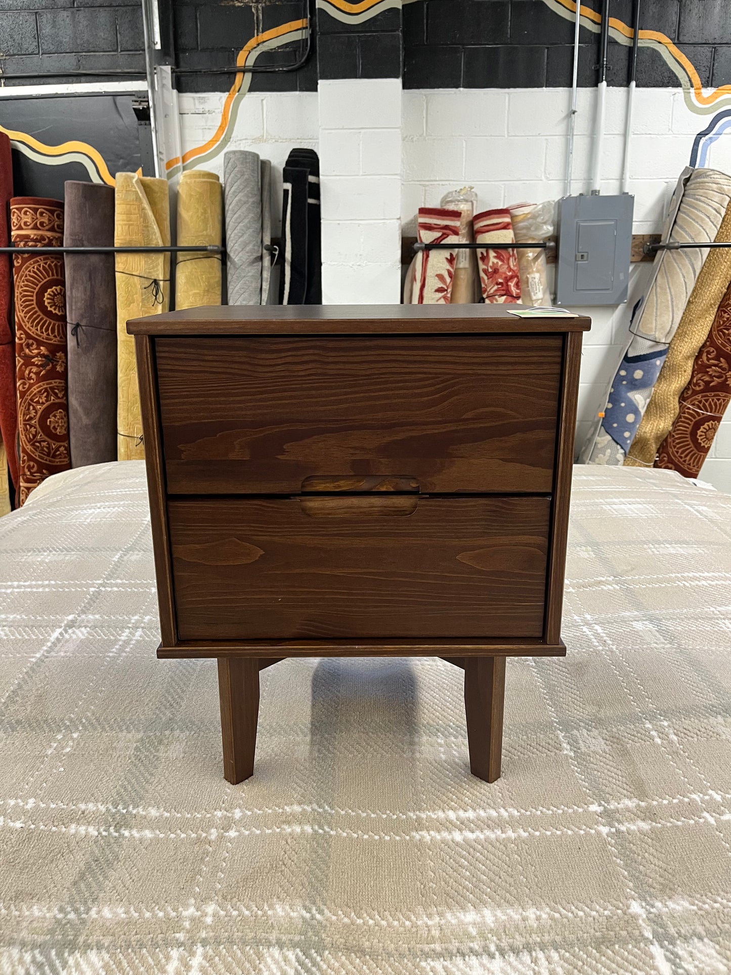 Sloane 2 Drawer Groove Handle Wood Nightstand - Walnut | Dimensions: 24in H x 20in L x 16in W | Weight: 23 LBS | Retail Price: $120