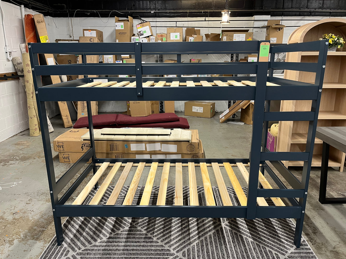 Simple Solid Wood Twin Over Twin Bunk Bed - Midnight Navy | Retail Price: $225