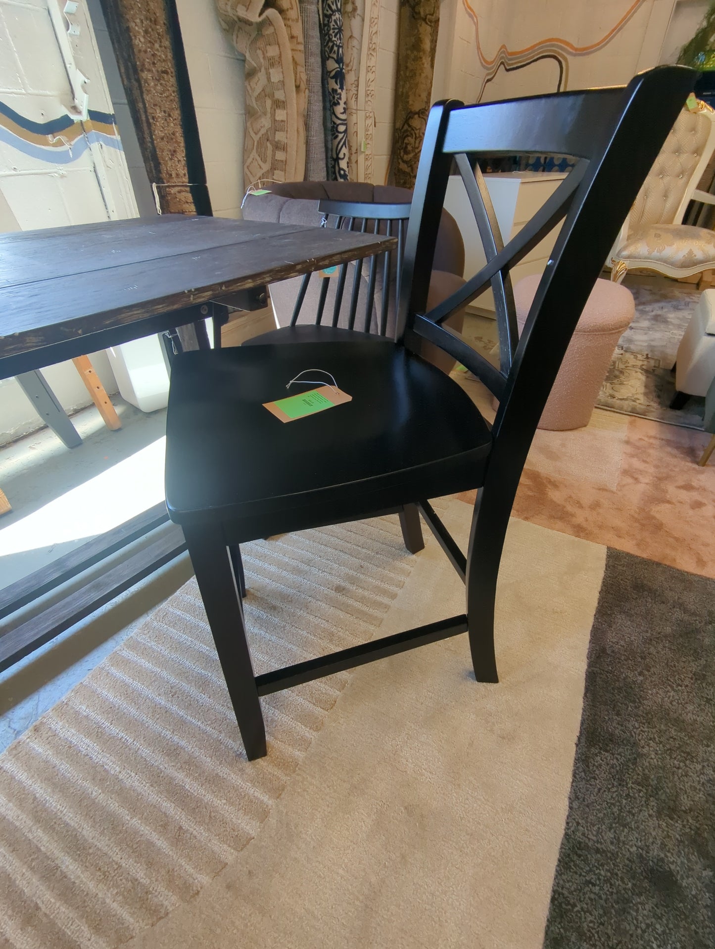 Linon 24in Torino X Back Wood Counter Height Barstool - Black: Rubberwood Frame, Footrest, Farmhouse Style | Retail Price: $85