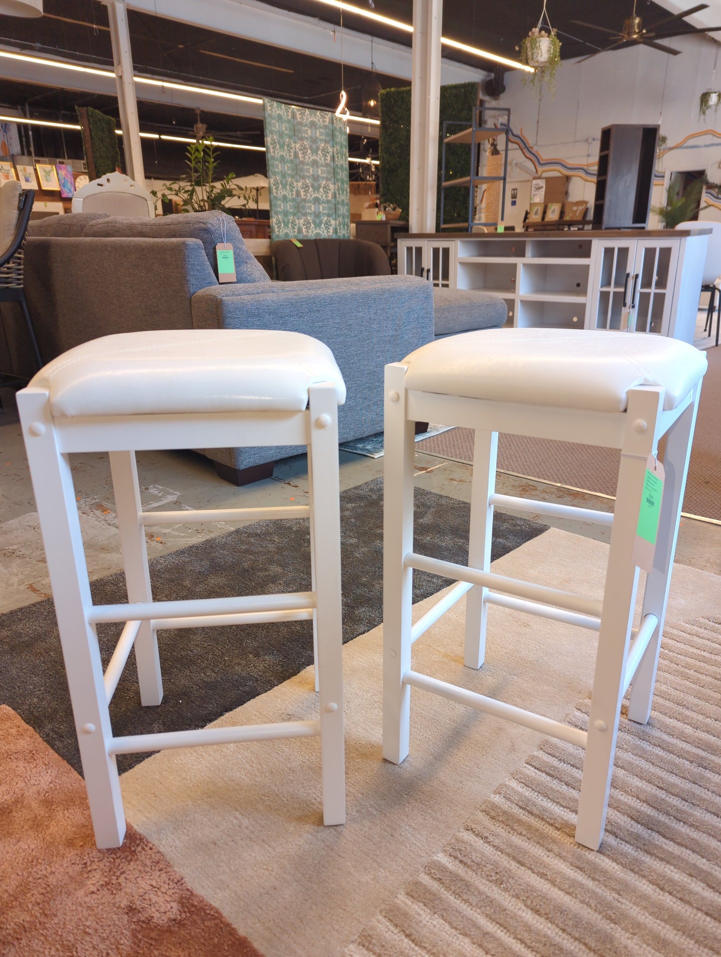Linon Set of 2 Lancer Backless Padded Faux Leather Counter Height Barstools White: Rubberwood Frame, Spot Clean - Retail Price: $94