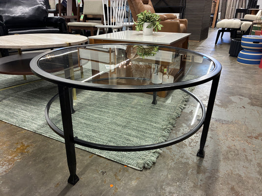 Jaymes Metal & Glass Round Coffee Table in Black | Retail Price: $200