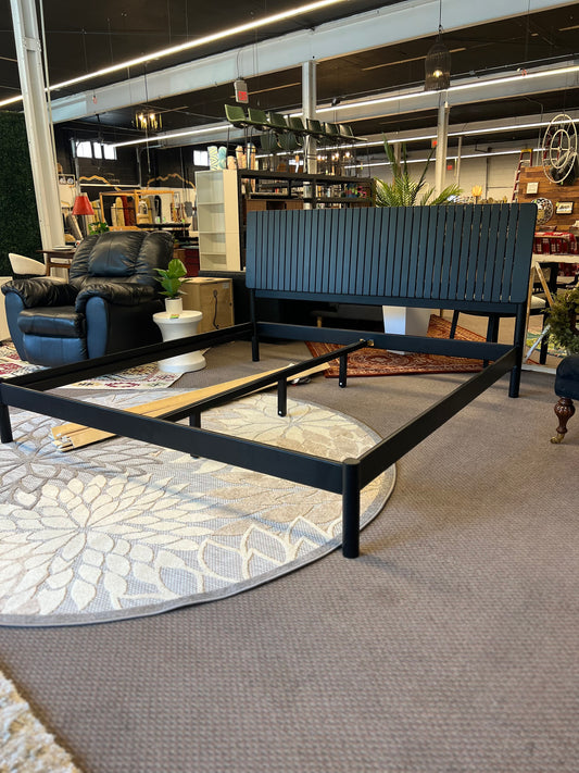 Slatted Mid Century Bed Frame King - Black | Retail Price: $449