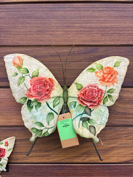 18 in Butterfly Floral Wall Decor Hand Painted and Adorned with Capiz Shells