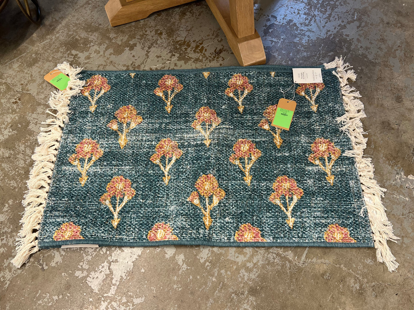 Washable Floral Block Printed Rug by Threshold in Blue | 2ft x 3ft | Retails for: $25.00