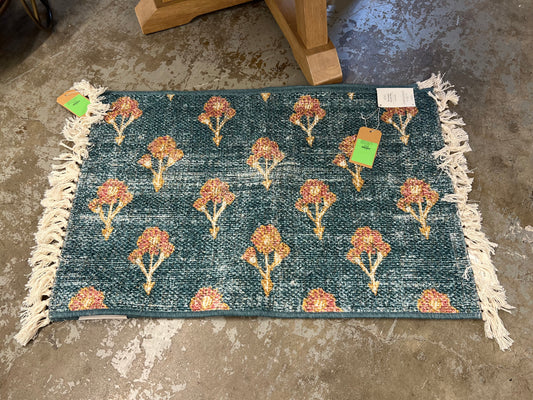 Washable Floral Block Printed Rug by Threshold in Blue | 2ft x 3ft | Retails for: $25.00