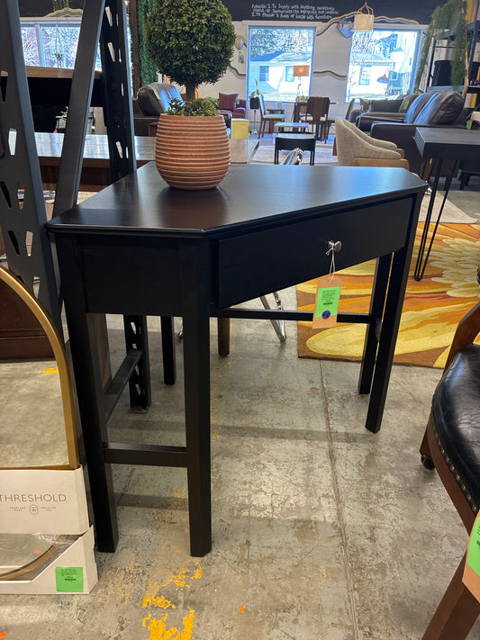 Buylateral Medford Corner Desk with Drawer Black: Pine Wood, MDF, Open Shelving, Mid-Century Modern Style | Retail Price: $110.99 | AS IS scratched surface, missing support piece