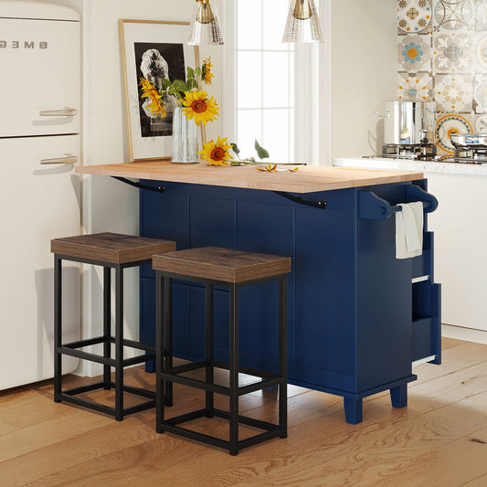 Farmhouse Kitchen Island Set with Drop Leaf and 2 Seatings,Dining