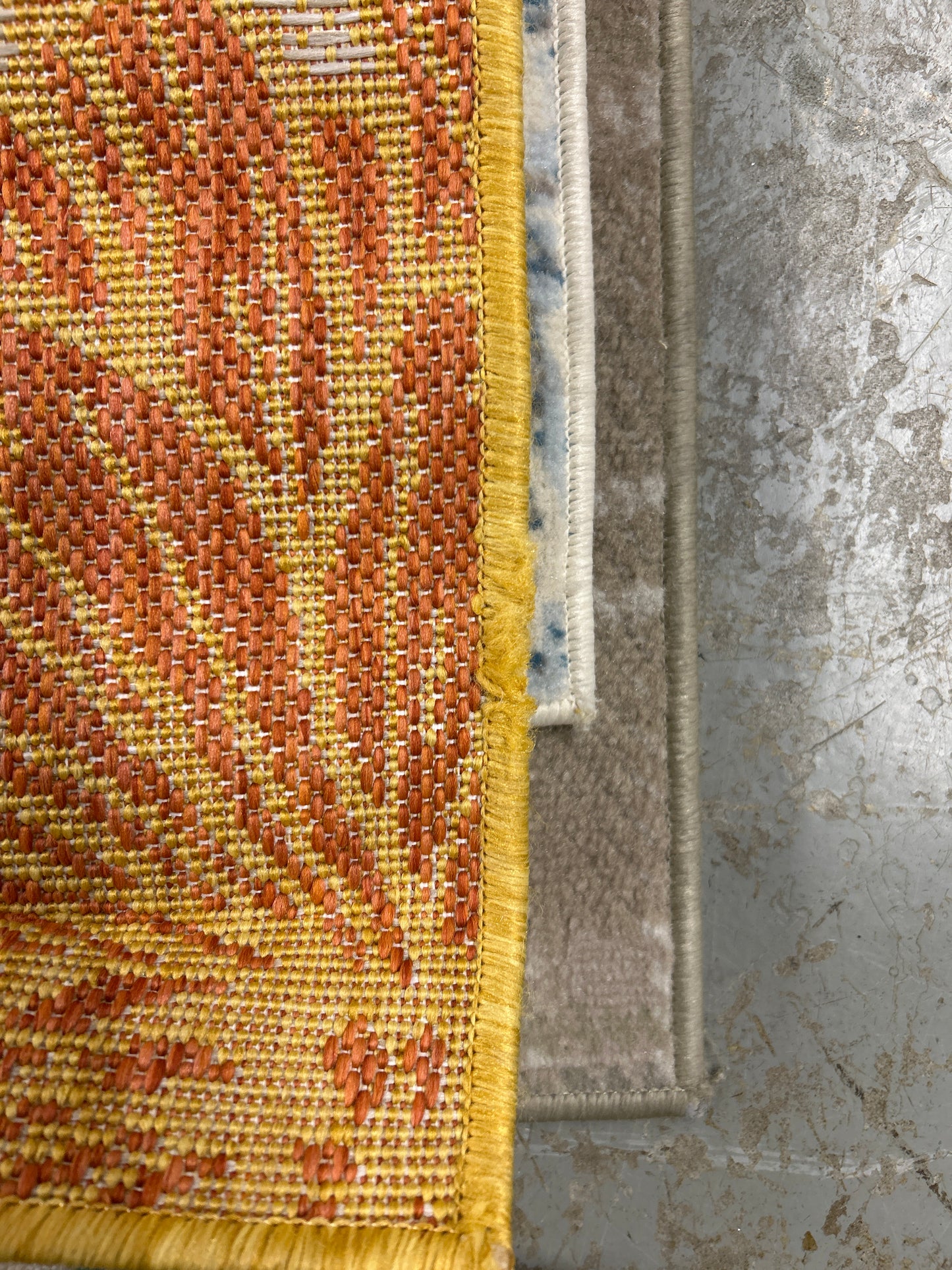 8 x 10 golden coral area rug - by Nourison - indoor/outdoor - as is (fraying on one small section)