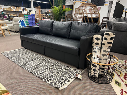Black 3 Seat Leather Storage Sofa
