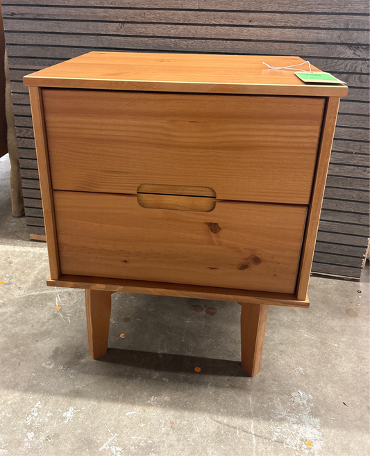 2-Drawer Groove Handle Wood Nightstand - Natural Pine