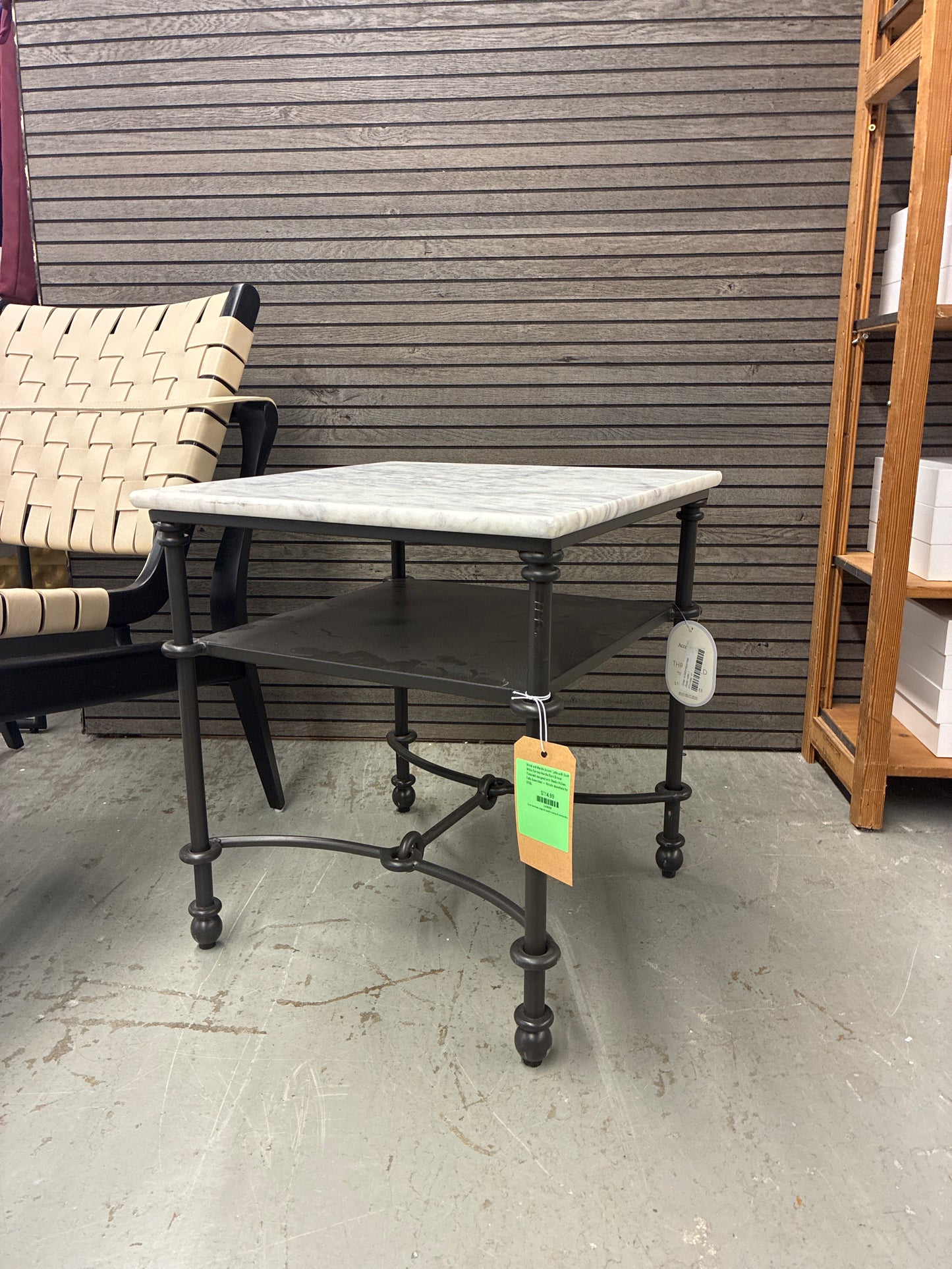 Metal and Marble Accent Table with Shelf White Carrara Marble/Dark Bronze - Threshold designed with Studio McGee; Fully Assembled — Retails elsewhere for $150.