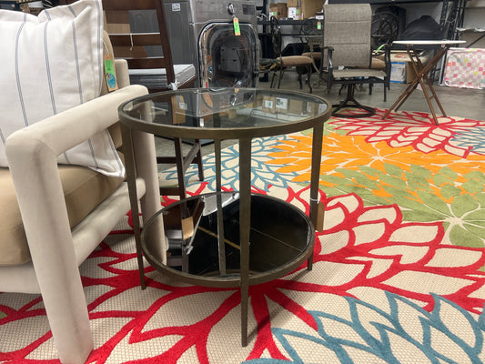 Round 2 Tier Glass and Metal Side Table *donated