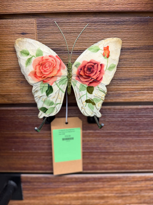 7 in Butterfly Floral Wall Decor Hand Painted and Adorned with Capiz Shells