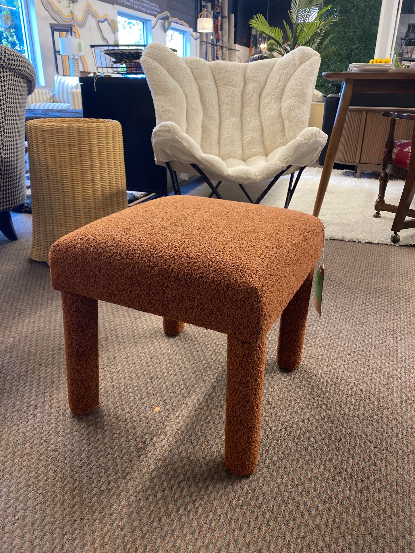Upholstered Square Stool Ottoman Rust Boucle - Room Essentials Retail: $50