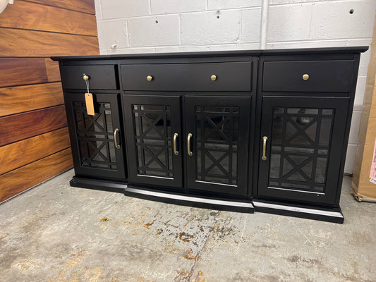Landon 60in Tiered Fretwork Sideboard - Black | Dimensions: 30.5in H x 59.75in L x 15.75in W | Weight: 124 LBS | Retail Price: $649.99