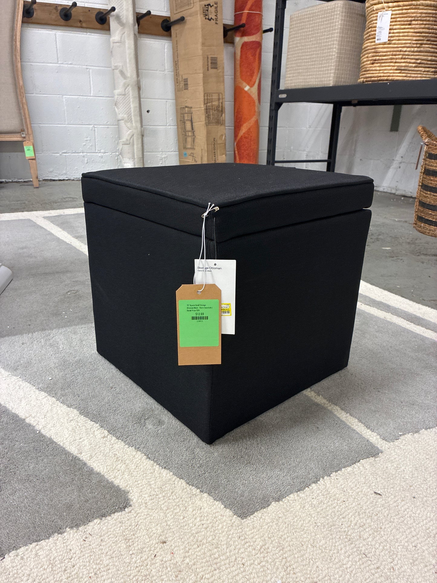 15" Square Small Storage Ottoman Black - Room Essentials | Retail Price: $20